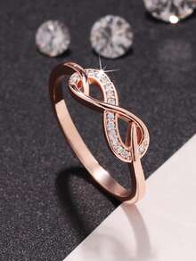 1pc Elegant Romantic Infinity Loop Design Ring With Cubic Zirconia, Perfect Ideal Gift For Valentine's Day, Wedding, Engagement, Anniversary, Daily Wear - Rose Gold - View 1