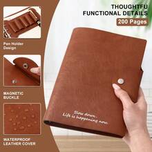 A5 PU Leather Budget Binder Notebook, Three Sets Of Internal Pages Totaling 200 Pages Refillable Travel Journal, Elastic Band Closure, Multi‑Colors, Free 2 Pcs Black Gel Pens, Loose‑Leaf Planner Notebook For Daily Work Study - Multi-color - View 2