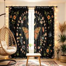 2 buah Tirai Semi-Transparan Motif Kupu-kupu dan Jamur Fase Bulan Bergaya Bohemian Vintage, Poliester 90GSM Semi-Transparan untuk Perlindungan Privasi, Mudah Dipasang, Cepat Kering, Tahan Pudar, Tirai Ringan yang Dapat Dilepas dan Dicuci, Cocok untuk Rumah, Kamar, Dapur, dan Sekat atau Dekorasi Lainnya - MultiWarna - View 8