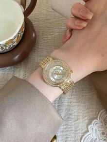 1件女款金色石英手錶，精緻復古奢華，適合日常、送禮、休閒派對與宴會 - 金色 - 查看 4