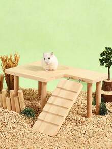 1 Set Wooden Double-Layer Platform Table With Ladder, Suitable For Hamsters, Guinea Pigs, Chickens, Golden Bears And Other Small Pets To Climb And Hide, Landscape Platform Design For All-Season Outdoor Scenarios - Apricot - View 8