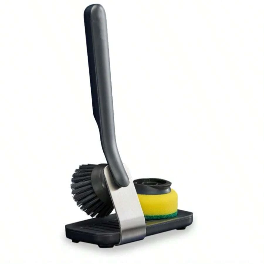 1pc Multi-Function Cleaning Brush With Base + Replaceable Cleaning Pad, Vertical Long Handle Brush With Base. Suitable For Kitchen Sink And Dish Cleaning, Colorful Space-Saving Design, Practical Daily Household Tool