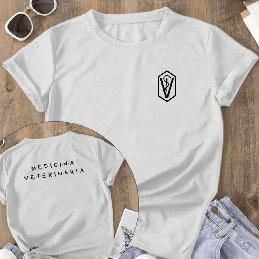 Blusa Casual Unissex Camisetão Feminino Estampas Camiseta Medicina Veterinária Várias Cores 100% Algodão - Branco - Visão 1