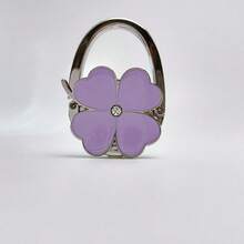 1pc Elegant Four-Leaf Clover White Design Foldable Handbag Hook - Fashionable Aluminum Alloy Wallet Table Hook, Decorated With Heart-Shaped Flower, Portable Metal Purse Stand, Suitable For Fashion Accessory Enthusiasts - Multicolor - View 16