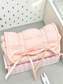 Ballet Style Light Blue Bow Drawstring Pencil Case, Large Capacity Stationery Storage Bag, Elegant Bow Decoration, Smooth Polyester Fabric, Minimalist Sweet Style, All Season, Unisex Adult, Suitable For School, Office, Travel And Daily Use - Multiple Styles - View 13