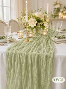 Solid Color Pleated Table Runner, Soft Lightweight Polyester Gauze Texture Dining Table Decor, Elegant Draping Texture, Suitable For Weddings, Receptions, Birthday Parties, Family Dinners, Banquets, Kitchen, Dining Room And Seasonal Home Decor - Style a - View 15