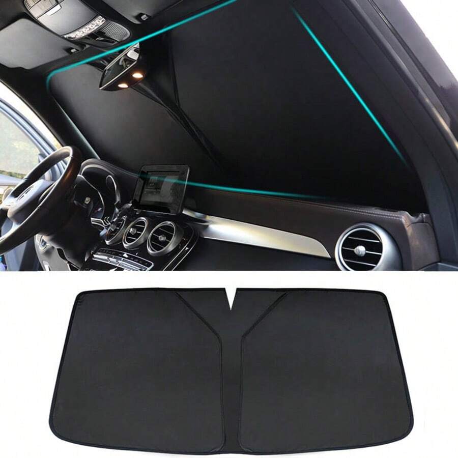 1pc Car Front Windshield Sun Shade - Heat Insulation & UV Protection, Car Interior Accessory, Split Design, Foldable For Easy Storage, Fits Most Car Models, Sun Protection Curtain, Car Sun Shade, Front Windshield Sun Shade, Blackout Curtain Equipment, Car Interior Windshield Sun Shade, Small Car Sun Umbrella, Christmas, Halloween, Valentine's Day, Thanksgiving Gift