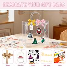 30pcs (20*20*8cm) Transparent PVC Tote Bags, Shopping Bags, Birthday Party Gift Packaging Bags, Transparent Reusable Waterproof Multi-Purpose Holiday Favor Bags (15pcs Bags+15pcs Ribbons) - Transparent - View 4