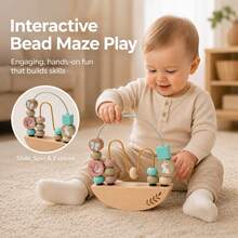 1pc Wooden Bead Maze Toy, Garden Butterfly Rabbit Design Balance Bead Game, Toddler Sensory Education Toy, Children Learning Gift - Multicolor - View 9
