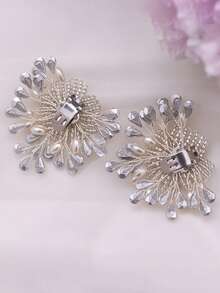 1pc Handmade Beaded Flower Pearl Rhinestone Luxury Shoe Clip, Detachable/Bridal Wedding Shoe Decor/High Heel Accessory, Same Style For Left And Right Feet - Silver - View 7
