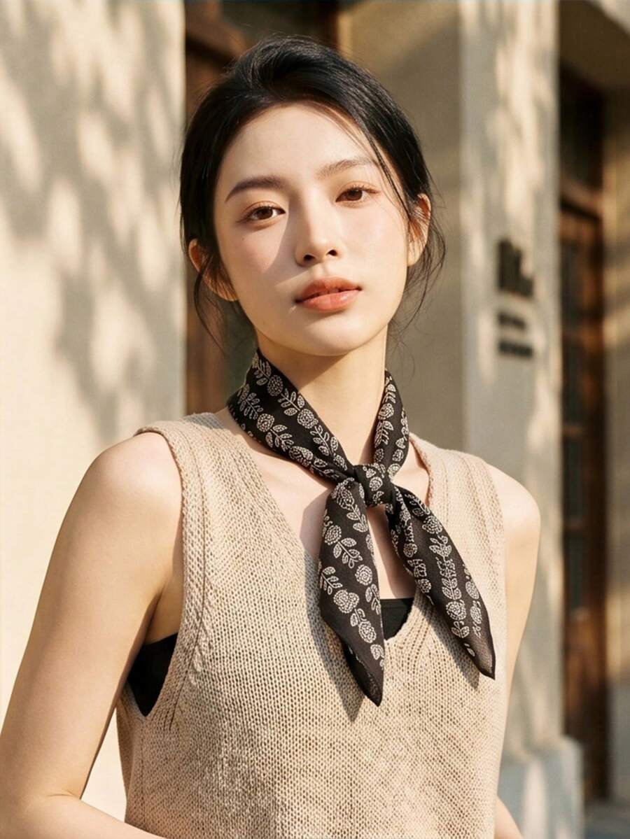 1件可愛花卉印花棉質方巾，70cm柔軟輕盈方巾，多功能圍巾、頭巾、頸巾、披肩、髮帶，奢華禮品 - 多色6 - 查看 1