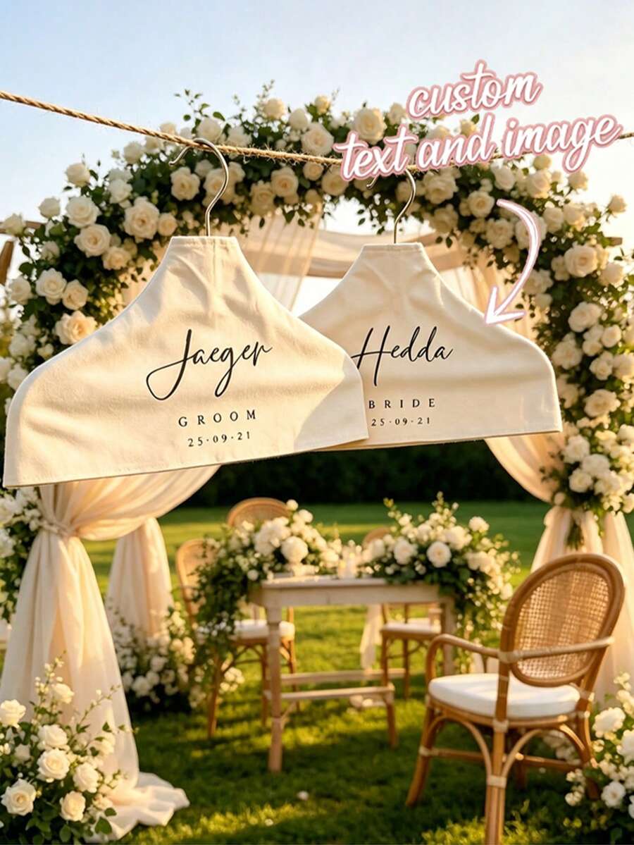 Customized Personalized Wedding Dress Hanger Cover - Customizable Name/Bridesmaid Label, Fabric Dress Protector, Suitable For Wedding Gown, Bridesmaid Dress, Wedding Party, Bridal Gift Hanger Cover Protector (Hanger Not Included) - Multicolor - View 1