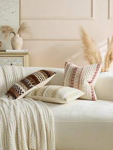 1pc/2pcs Brown (Insert Not Included) Multicolor Striped Pillow Case, Bohemian Farmhouse Chenille Cushion Cover, Pillowcase Lumbar Pillow Cover, Neutral Tone Pillowcase Suitable For Sofa, Bed, Bedroom, Dining Room, Party, Decoration, Spring, Autumn, Winter - Coffee Brown - View 5