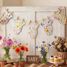 Baby In Bloom Paper Banner, Wildflower Dress Romper Shaped Card Set, Wildflower Theme Baby Shower Decoration Set With Clips And Twine, Suitable For Gender Reveal Party, Baby Shower, Birthday Party Decoration - View 1