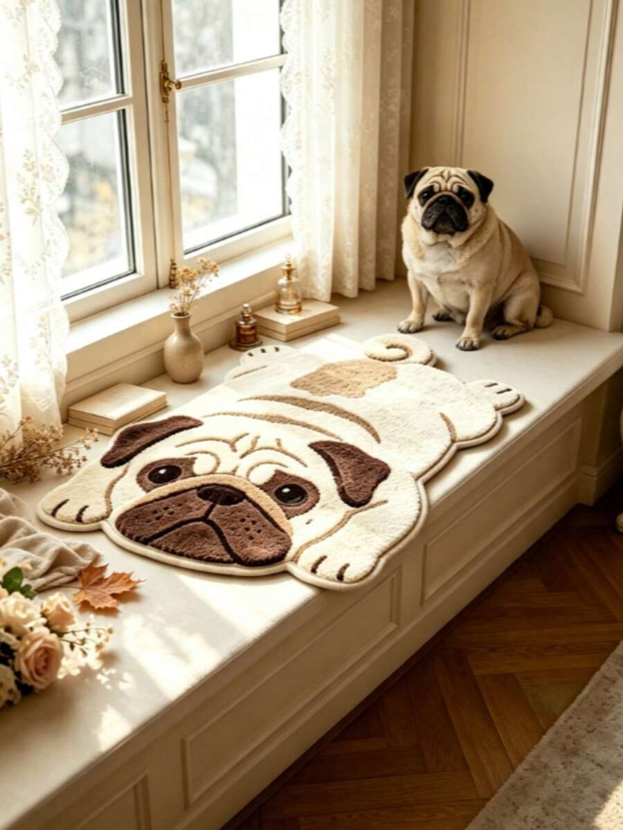 1pc Pug Shaped Area Rug, Pink Bedroom Decor, Small Rug, Carpet, Home Decor, Living Room Rug, Living Room Small Rug, Bedroom Rug, Living Room Home Decor, Outdoor Rug, Washable Rug - Multicolor 5 - View 1