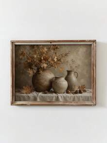 1pc Canvas Wall Art, Framed Wall Decor, Vintage Country Style Autumn Still Life Canvas Painting, Autumn Maple Leaves Ceramic Vase Acorns Pastoral Oil Painting Decor, Warm Earth Tone Comfortable Neutral Aesthetic Wall Decoration - Retro Art - View 8