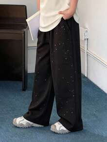 Teen Boys Streetwear Galaxy Print Wide Leg Sweatpants Relaxed Fit - Black - View 7