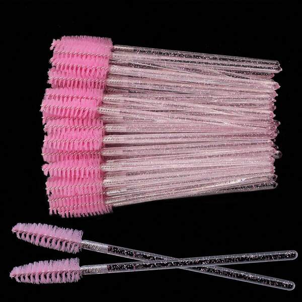 120/60PCS Mascara Wands Spoolie Brush Crystal Eyebrow Brushes Eyelash Extension Applicator Makeup Kits(Light Pink)