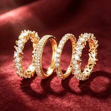 4pcs Minimalist Cubic Zirconia Rings For Women, Suitable For Daily Wear - Multicolor - View 2