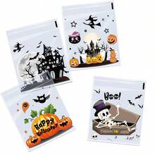 Self-Adhesive Plastic Gift Bags, Suitable For Party Favors And Horror Decor, Reusable 4-In-1 Skull, Bat And Pumpkin Design, Lightweight And Durable, Suitable For Events, Birthdays, Weddings And Corporate Celebrations - Multicolor - View 3