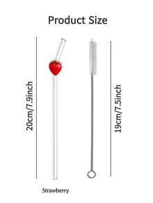 2/4pcs Red Cherry Shaped Glass Drinking Straws, Suitable For Water Cups, Reusable Curved Transparent Thickened Glass Straws Tableware Set, Kitchen Accessories, Straw Decorative Caps, Cold Drinks, Milk Tea, Coffee, Bar, Home, Restaurant, Holiday Supplies, Summer - View 3