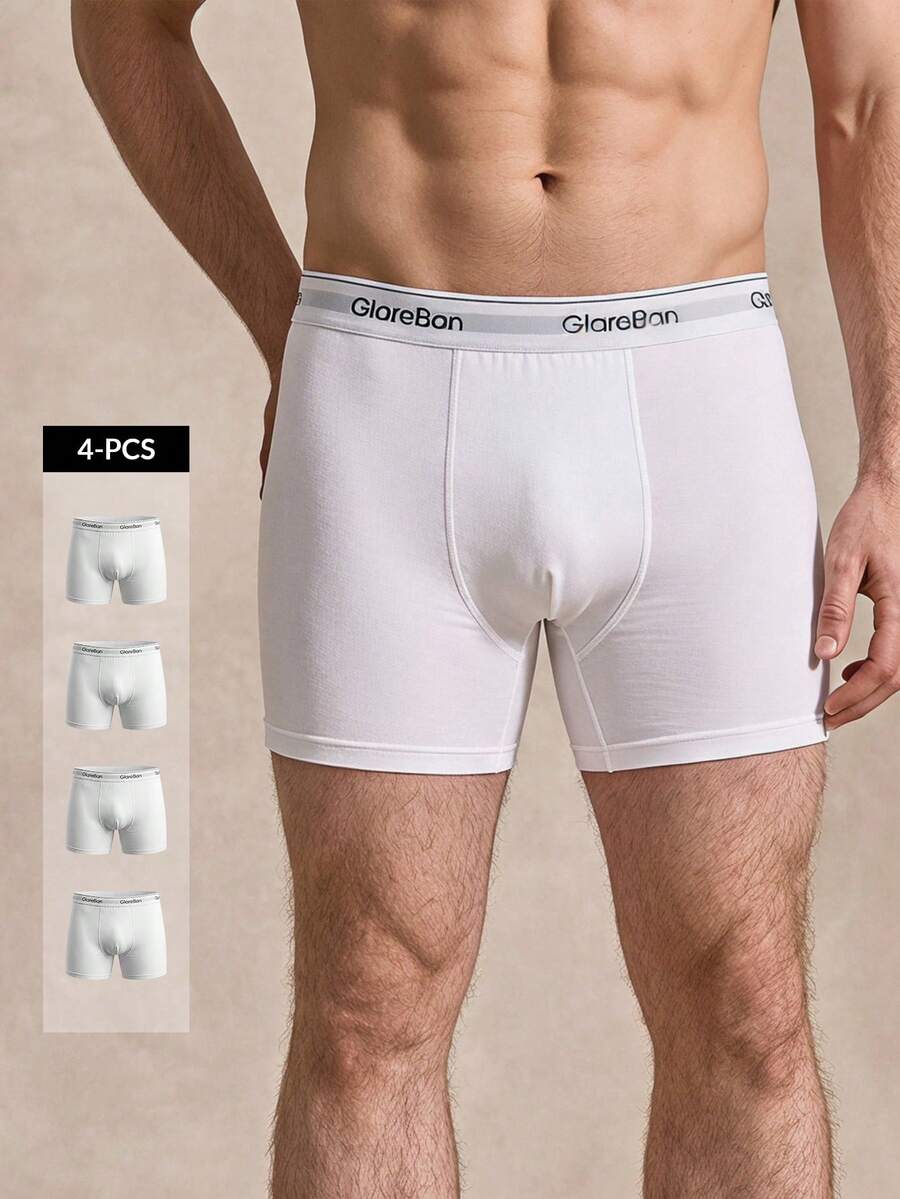 Courvante 4 Pack Mens Boxer Briefs, White Mid Length Soft Breathable Knit Underwear With Elastic Waistband, Athletic Sports Tennis Daily Comfort Trunks - White - View 1