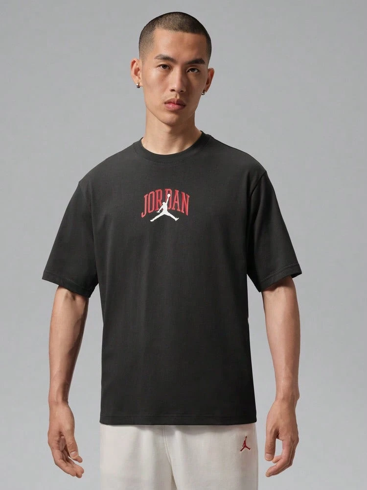 Jordan Men's AS ROUTE PATCH TEE Short Sleeve Knit Collarless T-Shirt TIX4991-045 - Black - View 1