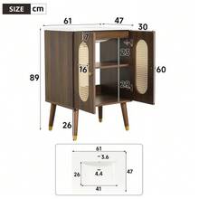 61cm Freestanding Bathroom Cabinet With Breathable Rattan Doors, Fixed Shelves & Large Storage Space Under Ceramic Washbasin, Faucet Not Included - 核桃 - 查看 2