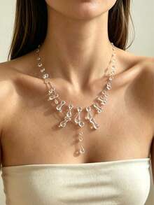 1 buah Kalung Multilayer Bentuk Tetesan Air Embun Imitasi yang Elegan dan Cantik, Cocok untuk Pemakaian Sehari-hari Wanita, Kencan, Pesta, dan Hadiah untuk Orang Tercinta - Clear - View 2