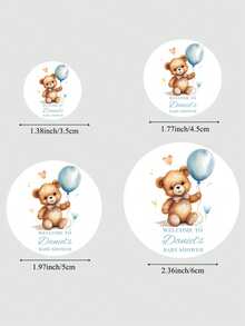 UNICCUT Custom Teddy Bear Stickers, Personalized Baptism Birthday Labels, Gender Reveal Party Favors - Multicolor - View 3