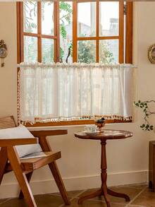 1pc Multicolor Tassel Translucent Non-See-Through Short Curtain - Beige - View 6