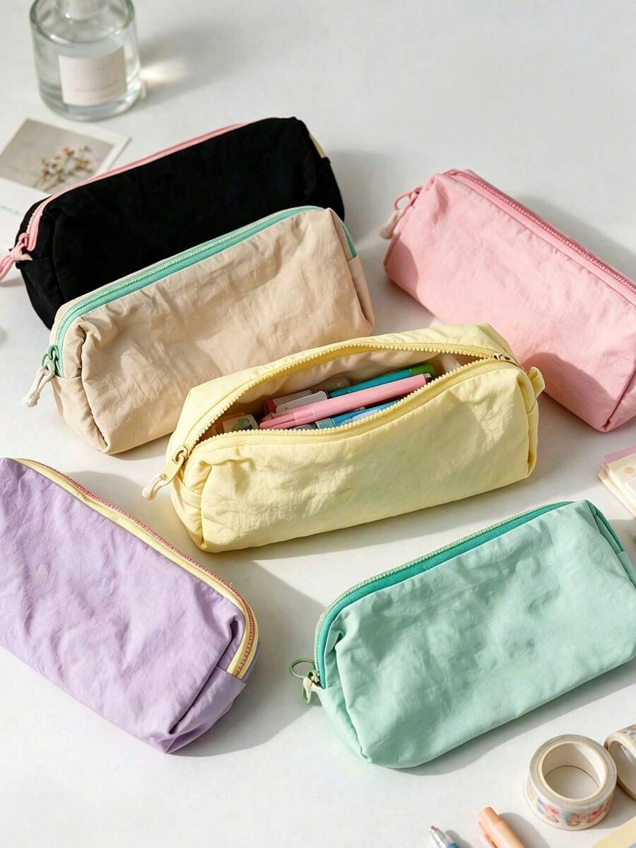 4pcs/1pc Macaron Color Aesthetic Pencil Case, Portable Large Capacity Minimalist Stationery Storage Bag, All-Season Unisex Pencil Pouch, Suitable For Students, Teenagers, Adults, School, Office, Home, Learning, Journaling, Crafting, Daily Use