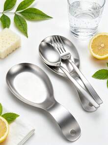 2pcs/1pc Stainless Steel Spoon Rest, Easy To Clean Kitchen Utensil Holder, Kitchen Spoon Rack, Suitable For Home Restaurant Supplies, Soup Spoon Holder, Heat-Resistant Pad, Kitchen Gadget, Compatible With Soup Spoon, Coffee Spoon, Cooking Spoon, Spatula And Tongs, Elegant Cooking Utensil Rack, Heat-Resistant Utensil Rack, Countertop Display, Ideal Gift For Wedding, Christmas, Back To School, Housewarming - Multicolor - View 4