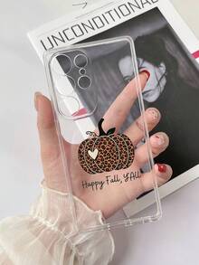 1pc Transparent TPU Anti-Drop Painted Leopard Print Pumpkin Element Pattern Phone Case Compatible With Samsung Galaxy S23 Ultra/A14/A24 Android Phone Note12pro/Pixel 8/8 Pro/9 Pro XL Android Phone - Multicolor - View 3
