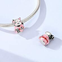 Lucky Japanese Beaded Koi Fish Fan Lucky Cat Pendant Cute Kimono Girl Charm, DIY Bracelet Necklace Making Accessories, Suitable For Vacation And Holidays - Silver - View 2