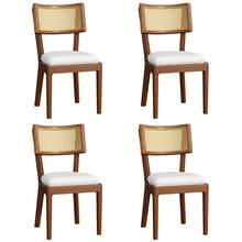 4 Solid Wood Dining Chairs With Rattan Backrests, Comfortable And Breathable, Suitable For Dining Room, Living Room, Cafe, Modern Style, Linen, Walnut, 50 X 58 X 88 Cm - Brown - View 5