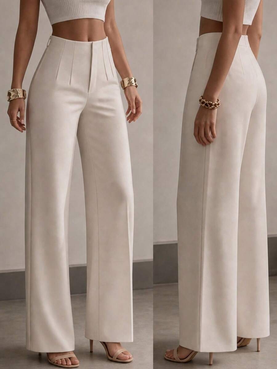 Women's Solid Color Wide Leg Straight Casual Pants, Minimalist Business Versatile Commuter Trousers Spring
