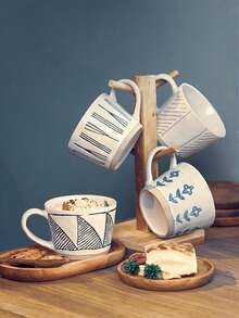 1pc Handmade Coarse Ceramic Coffee Cup Set, Ceramic Cup + Wooden Coaster, Suitable For Home, Office, Cafe Use, Great Gift Choice - Multicolor - View 1