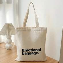 Bolso de Lona Casual y Moderno, Perfecto para Uso Diario y Compras, Bolso Tote para el Día a Día| Diseño Divertido| Correa de hombro fija - Blanco - Ver 3