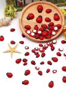 5/30/50/100/200pcs Realistic Red Wooden Ladybugs - Adhesive Decorations, Plant Decor, Fun Flower Pot Ladybug Ornaments, Suitable For DIY Crafts, Card Making, Micro Landscapes, Parties, Home Garden Decor, Flat Wooden Ladybug Decorations, Perfect For Room Decor - Multicolor - View 2