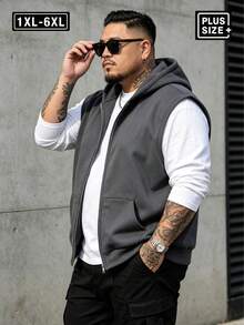 大尺碼男士秋冬上衣，時尚層次感背心，休閒連帽衛衣，適合日常穿著與運動，送給丈夫的禮物 - 深灰色 - 查看 5