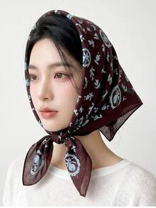 1件可愛花卉印花棉質方巾，70cm柔軟輕盈，多功能圍巾、頭巾、領巾、披肩、髮帶與頭帶，奢華禮品 - 多色7 - 查看 5