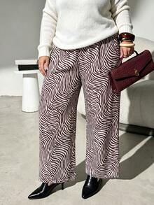 Celana Panjang Ukuran Besar Motif Pusaran Abstrak Kaki Lebar, Celana Panjang Gaya Retro Chic dengan Tali Serut dan Pinggang Elastis, Longgar dan Melangsingkan, Pakaian Kasual Sehari-hari untuk Musim Gugur - MultiWarna - View 5