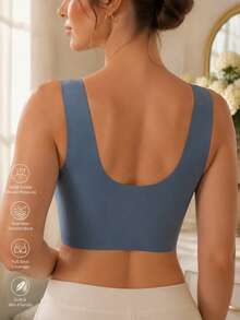 Bra Wanita Tanpa Jahitan, Tanpa Kawat, Elastisitas Tinggi, dengan Hiasan Renda, Warna Cokelat - Navy Blue - View 3