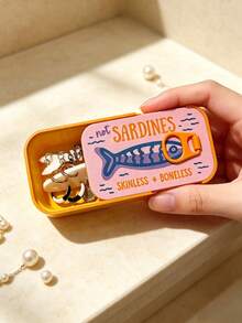 1 Set Vintage Sardine Mini Jewelry Storage Box, Earring Ring Necklace Compartment Storage, Portable Earring Box, Mini Jewelry Storage Box, Portable Ring Storage Box, Cartoon Fish Bone Jewelry Box, Travel Small Jewelry Storage Box - Multicolor - View 3