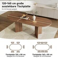 Extendable Dining Table 120/160 * 80 Cm, Suitable For 4–6 People, Dining Table With Rounded Corners, Thickened Tabletop, Simple Style Extendable Dining Table, Walnut - Walnut - View 4