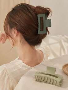4/2pcs Avocado Green Gradient Simple Versatile Thick Hair Curler Medium 8.5cm Square Hair Claw - Multicolor - View 5