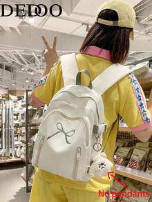 Dedoo Portable Cartoon Pendant Backpack, Large Capacity, Student School Bag, Suitable For Outdoor Travel, Back To School, University Campus Use - Beige - View 11