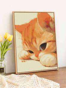 Diamond Painting Set - Cat, Round Acrylic Diamond, Home Wall Decor Frameless Art And Craft Set, Surprise Gift - A - View 2