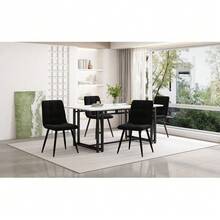 طاولة طعام سوداء 140x80 سم مع 4 كراسي، مجموعة طاولة طعام مطبخ حديثة، كراسي طعام من المخمل الأسود، طاولة بأرجل حديدية سوداء - الأسود - مشاهدة 5